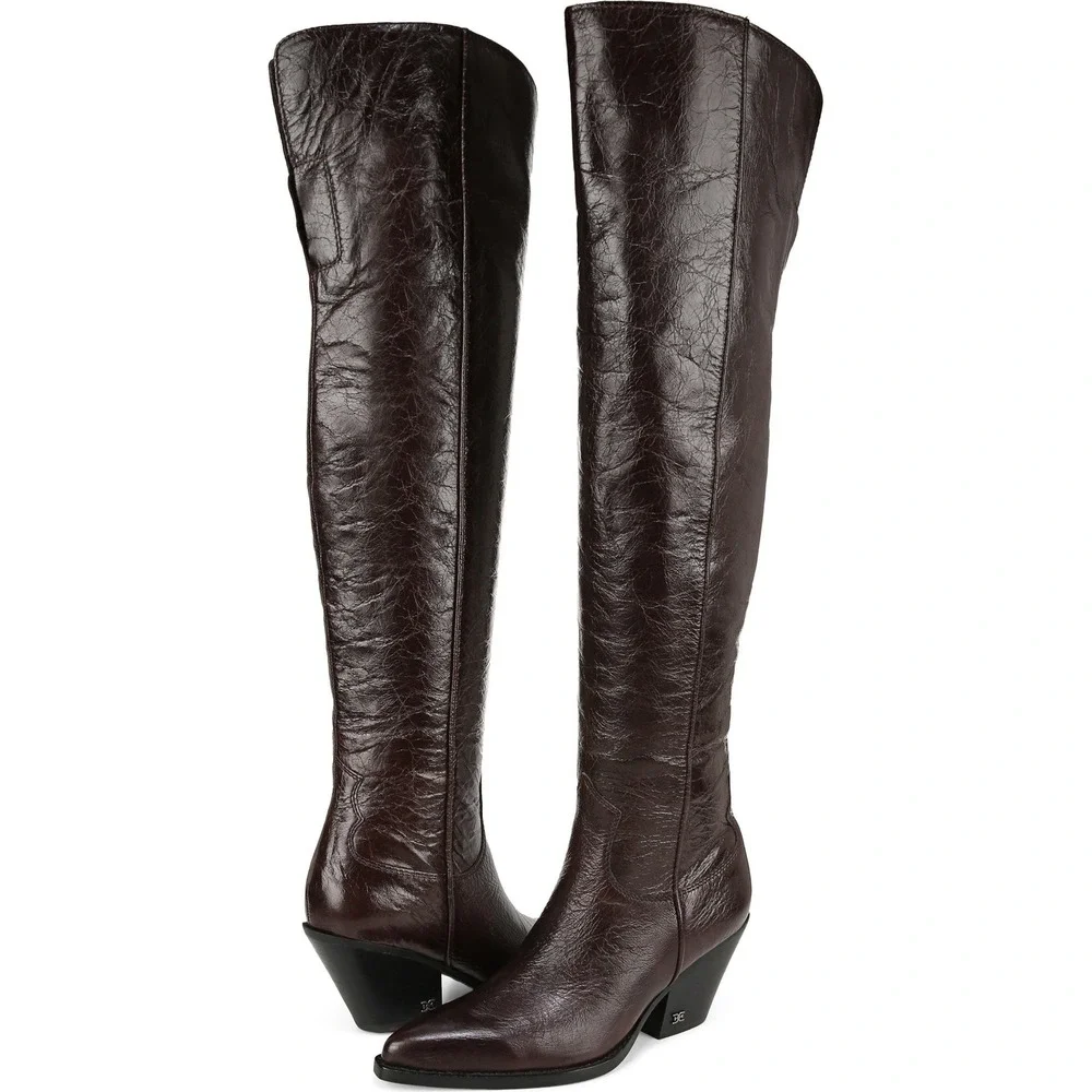 NEW Sam Edelman Julee Espresso Brown Leather Over The Knee Boots Size 5.5